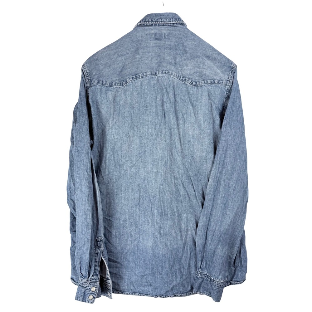 H&M Denim Shirt Mens Large Light Wash Western Snap Front Cowboy Americana Rugged - Picture 3 of 12